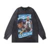 American High Street Retro Washed Old Autumn And Winter Men'S Clothing Hip-Hop Star Printed Washed Long-Sleeved T-Shirt For Men And Women