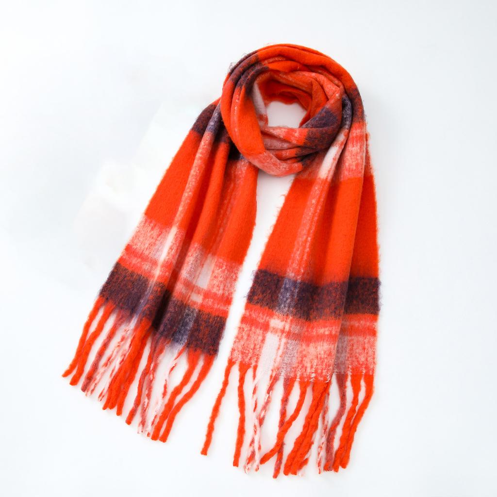 Tonglu homemade mohair imitation cashmere plaid scarf women's autumn and winter new warm thickened scarf shawl