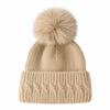 Windproof Knitted Pompom Beanie Twist Knit Thermal Winter Hat Rabbit Fur Beanies Hat  For Women