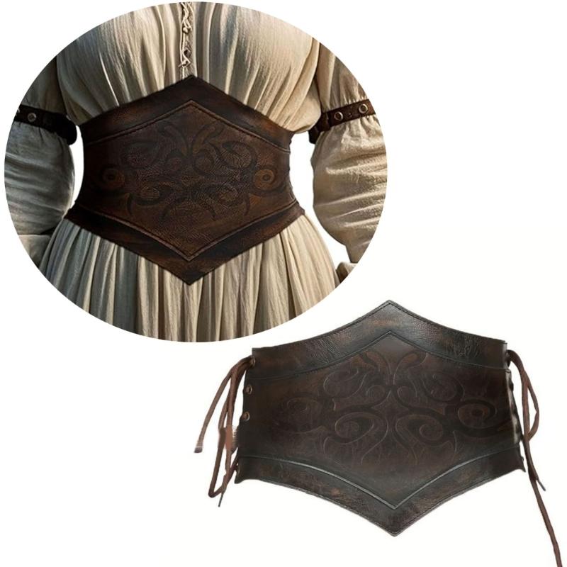 Embossed PU Waist Belt Adjustable Strap For Fairs Historical Reenactments Bohemian Accessory