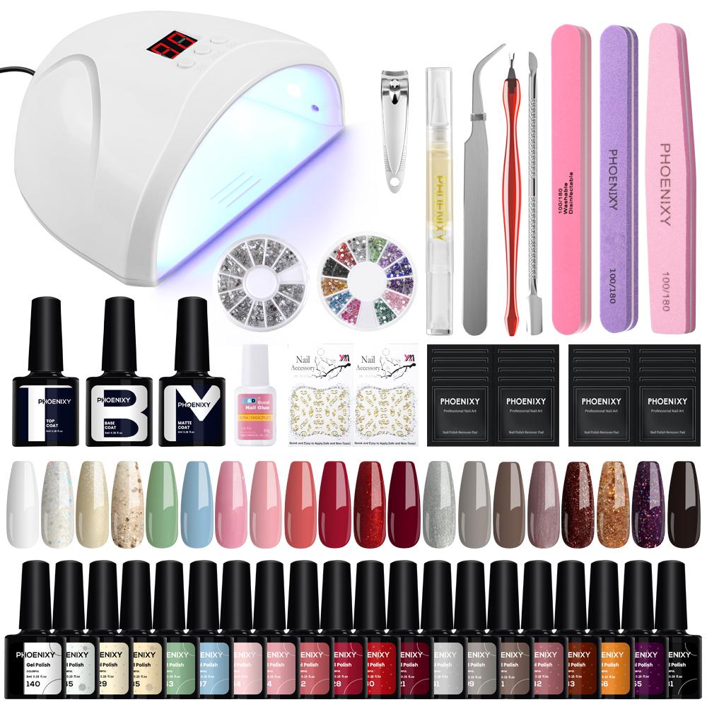 PHOENIXY Manicure Set 36W UV LED Lamp Dryer With 20PCS Nail Gel PolishSoak Off Kit