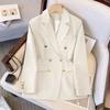 Women Blazer OL Style Commute Loose Solid Color Double Breasted Long Sleeves Lapel Notch Collar Pockets Formal Business Coat