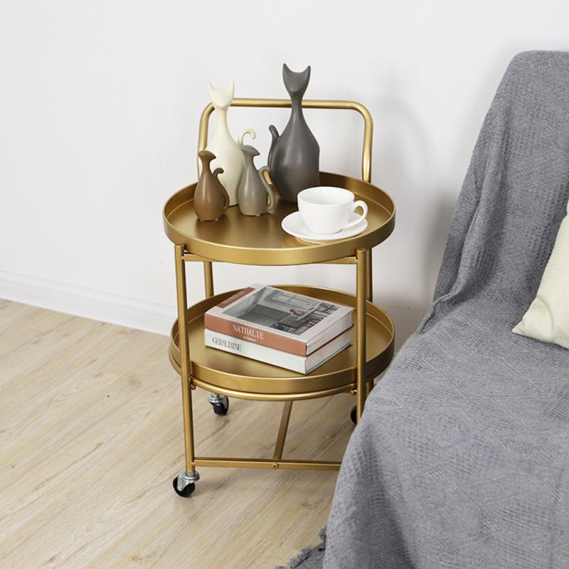 Runder doppelschichtiger Couchtisch mit radbeweglichem Wagen für Schlafzimmer und Wohnzimmer