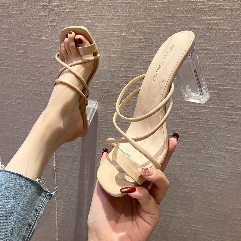 

2025 Summer New Transparent High Heels, Women s Flip-flops with High Heels, Wear Crystal Heel Chunky Sandals, Women s Style 40