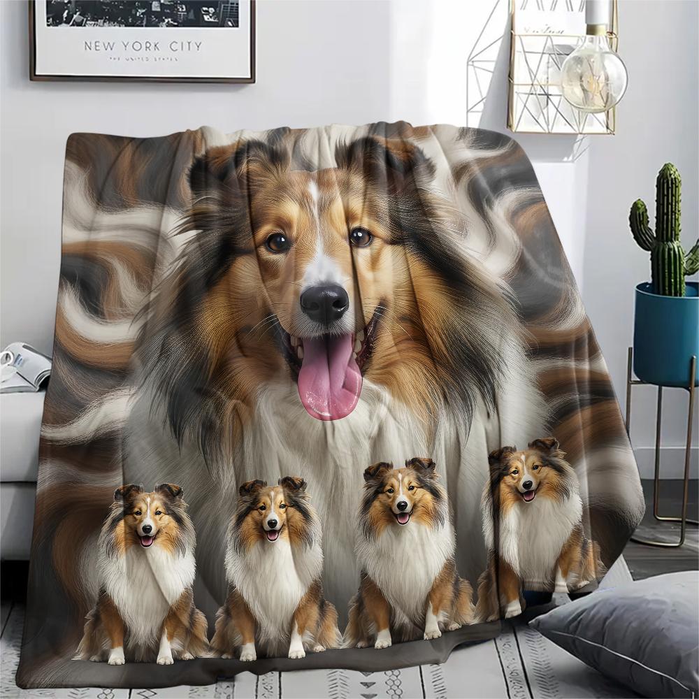1Pc Sheepdog Siberian Husky Print Flannel Blanket, High Quality Comfortable for All Seasons, Home Decor, Warmth and Comfort, Perfect for Gifts