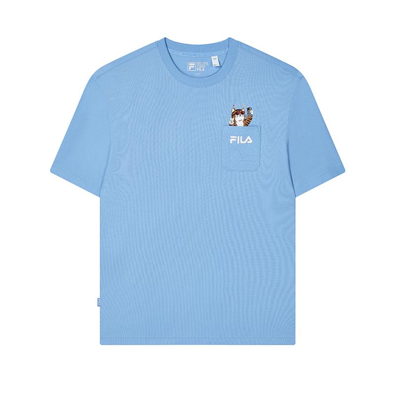 New FILA SS24 T-Shirt Men's Cloudy Mountain Blue F51M429103FBU