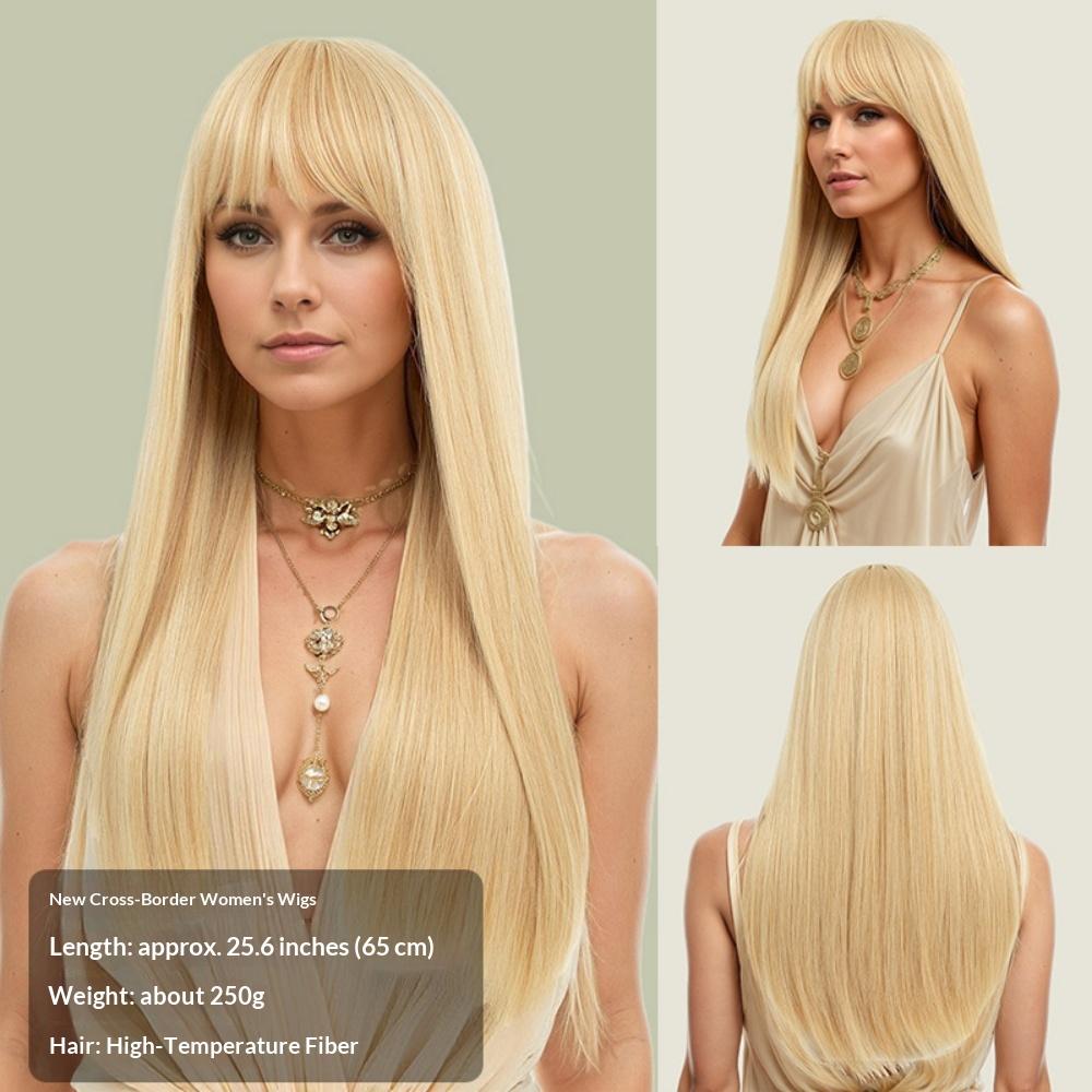 Live Stream Popular Long Straight Wig With Full Bangs Heat Resistant Synthetic Hair Face Framing Design for Women
