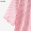 ZANZEA Women Casual Turn Down Collar Short Sleeve Loose Stripe Blouse