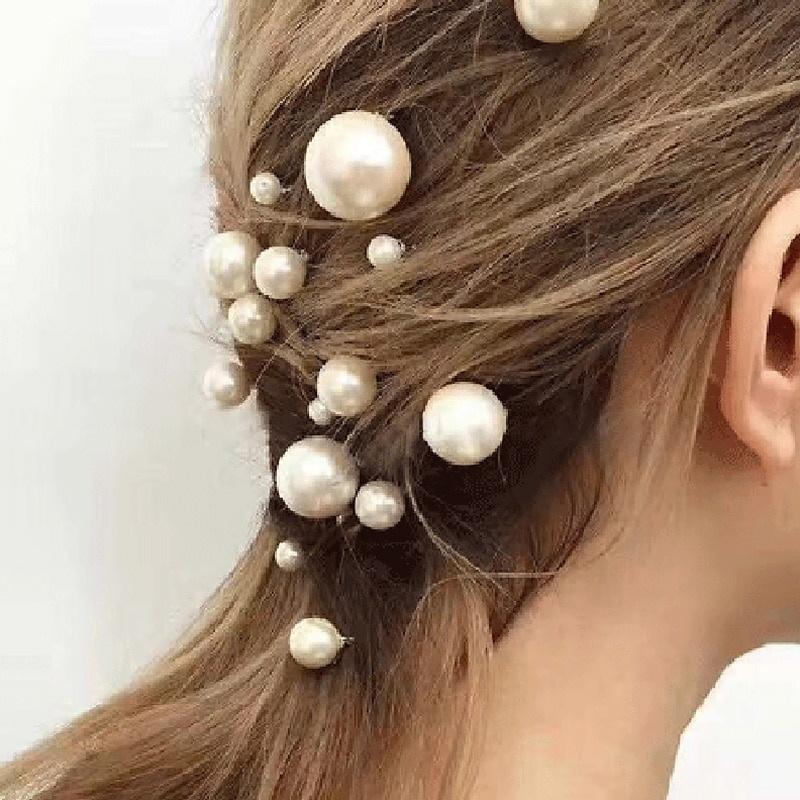 Mode 18 Stück / Beutel Hochzeit Tiara Scheibe Haar Elegant Perle Haargabel Braut U-förmige Haarnadel Haarkamm Perle Haarspange Zubehör