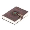 Real Leather Green Stone Brown Embossed Handmade Diary with Metal Lock Size of 15.24 X 11.43 Cm Brown Best Item for Gift