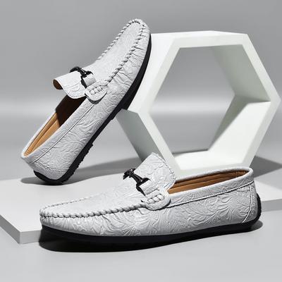 New Personality Men's Business Casual Shoes Leather Stitching Slip On Flats Comfortable Male Loafers Rubber Bottom Driving Shoes