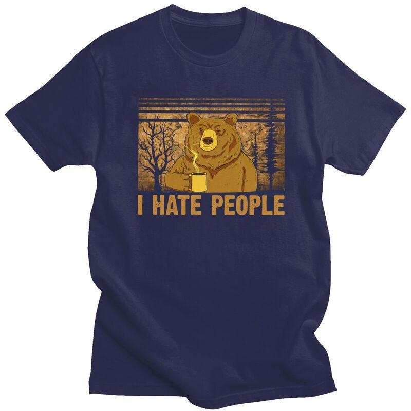 Custom Camping Bear I Hate People T Shirt for Men Pure Cotton Tshirt Leisure Tee Tshirt Clothing Gift