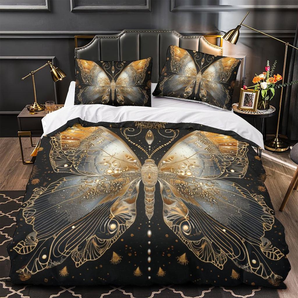 3D Colorful Butterfly Bedding Set Fashion Quick Drying Duvet Cover Pillow Case 2/3pcs Girl Kids Women's Soft Cover for Full Size Bed