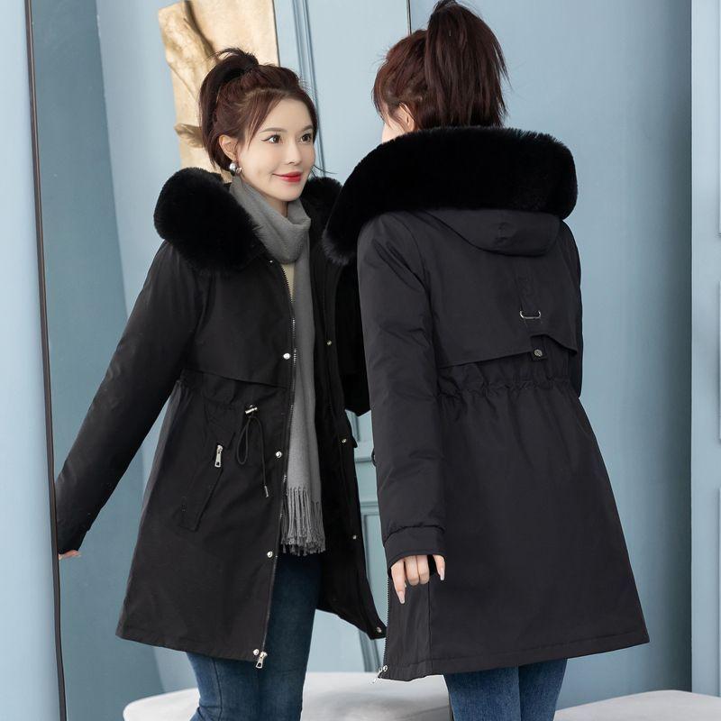 

Жіноче флісове та потовщене пальто середньої довжини з імітації хутра Зимовий бавовняний одяг Новий зимовий бавовняний одяг Куртка XXXL чорний