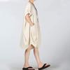 Women's Fat MM Linen Plus Size Lantern Skirt Round Neck Waist Dress