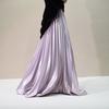 Damen Satin Falten Maxirock Hohe Taille Schwingend Boho Faltenrock Lässig Elastisch A-Linie Lange Röcke für Damen Elegant Fließend Rüschen Bürorock