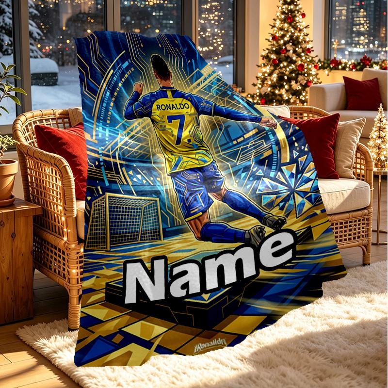 Custom Name Personalized Cristiano Ronaldo Print Blanket, Home Decor, Bedroom, Sofa, Camping, Couch, Gifts for Birthday Christmas