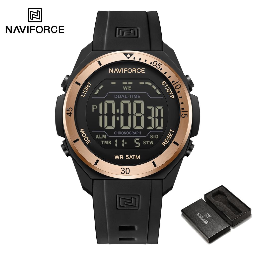 NAVIFORCE Original DIgital Watch Men LCD Display Calendar Date Chronograph Alarm Night Pattern Silicone Strap Waterproof Boys Watch NF7138