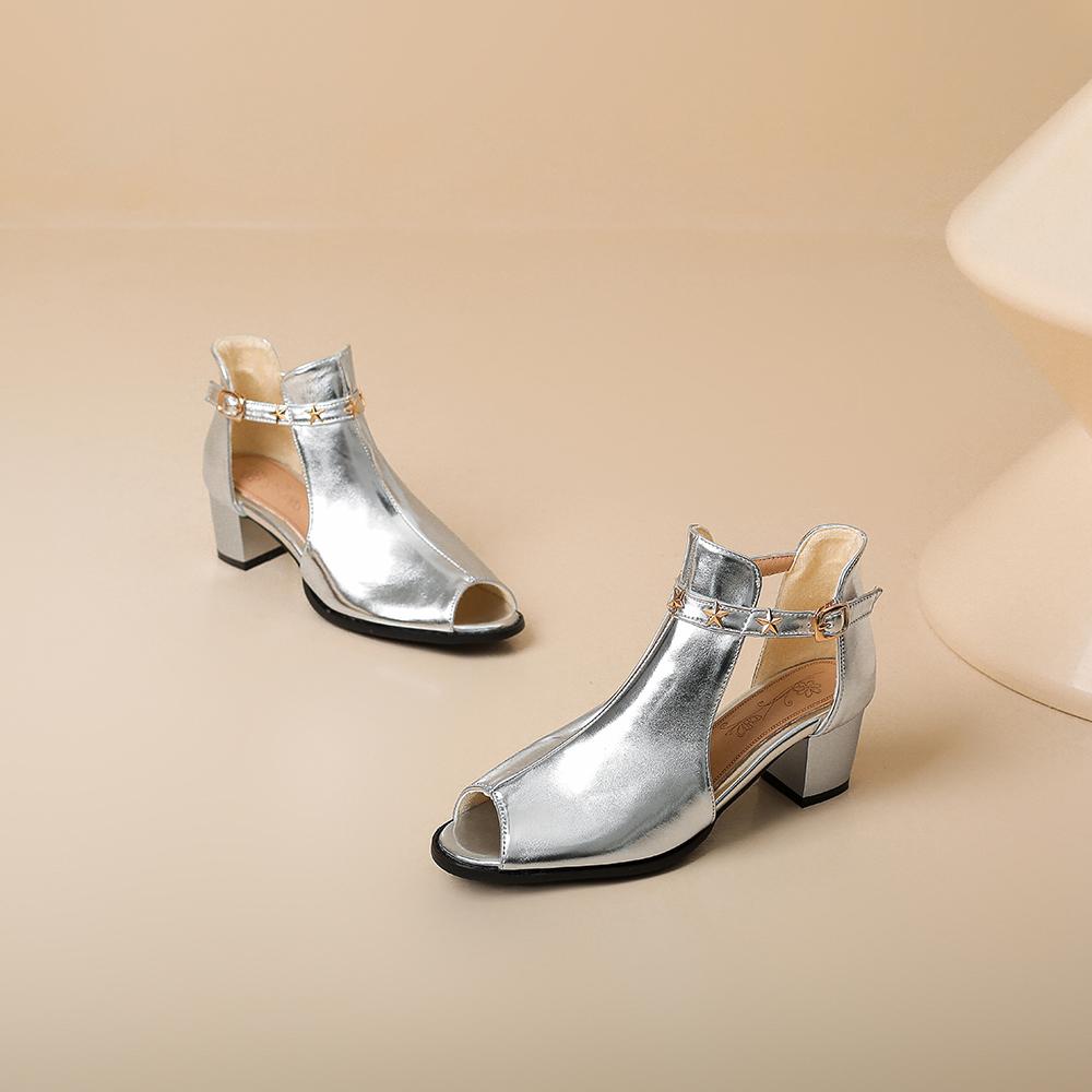 

Золотые серебряные женские босоножки на среднем каблуке, маленькие, большие, размер 32 48 40 серебряный