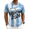 Men’s World Football Series Casual Printed Polo Shirt Button Down Short Sleeve Top with Graphic Lettering Design 2026