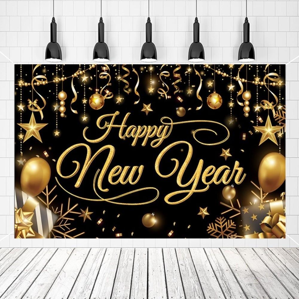 Black Gold 2026 New Year Backdrops Colorful Balloon Photo Background Party Background  Photo Studio