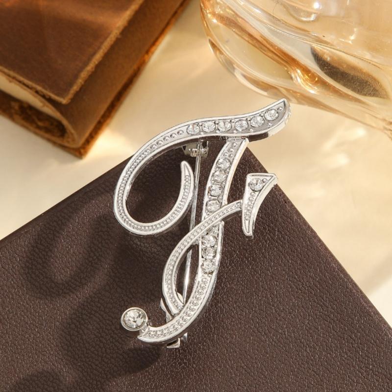 2Pcs  Full  Encrusted Gold And Silver Alphabet Letter Brooches Pins Minimalist Clothing Jewelry Accessory