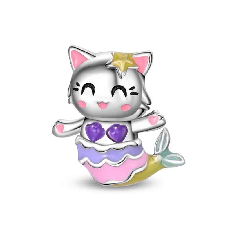 New Original Copper Charms Bead Luminous Rose Cat Planet Star Moon Pendant Fit Women Bracelet Necklace Jewelry Gift