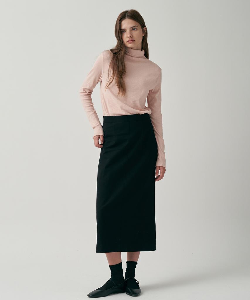 Mot Autumn Wool Basic Slit Skirt - Black
