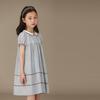 Girls' Short Sleeve Doll Collar Pleated Academy Style Dress