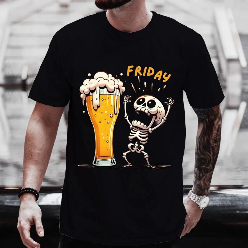 Men T Shirt Short Sleeve Tops Skeleton Enjoying FRIDAY Tees Men TShirt Finally Friday for Beer Lovers Male Clothes Oversized Tee