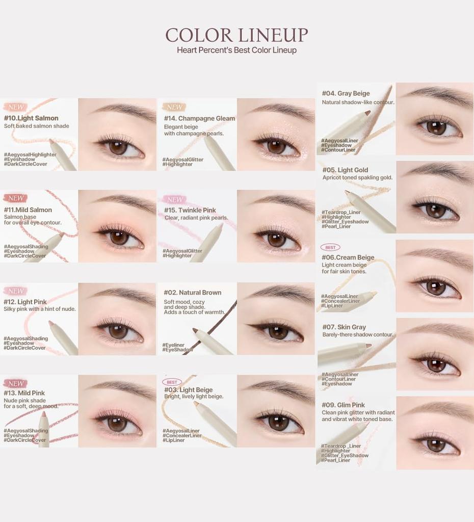 Heart Percent Dote On Mood Gel Eyeliner Pencil - Waterproof Pencil EyelinerTear BagEyebrowConcealer - High Adhesion Shadow with Built-in Sharpener