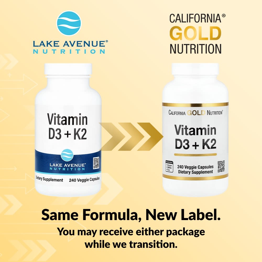 Lake Avenue Nutrition, Vitamin D3 and K2, 240 Veggie Capsules