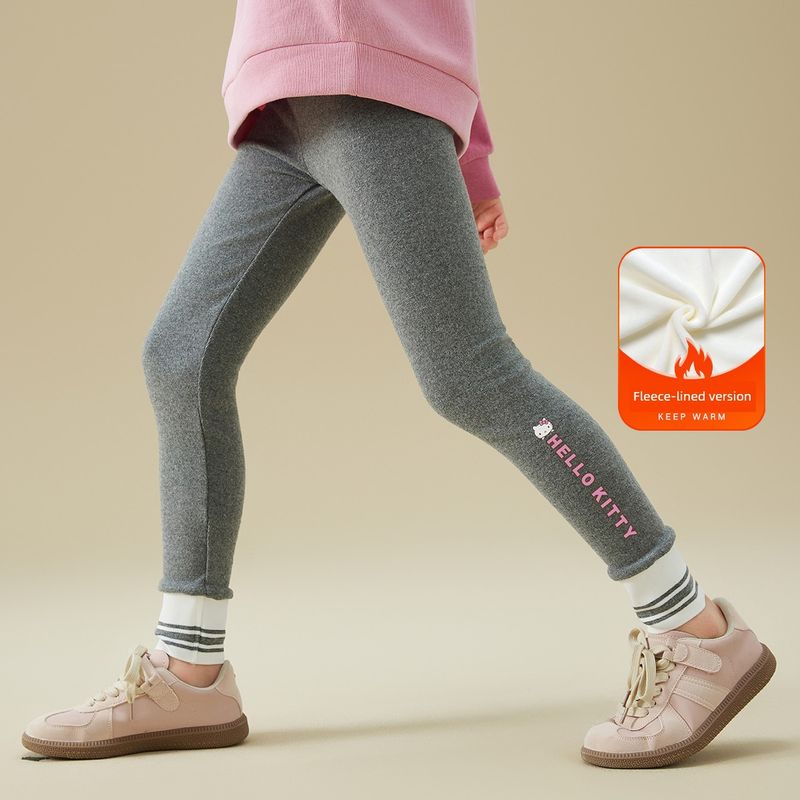 Hello Kitty Girls  Winter Fleece-Lined Leggings 2024 New Style for Older Children, Casual and Stylish Pants Gray Fleece-Lined 110 cm