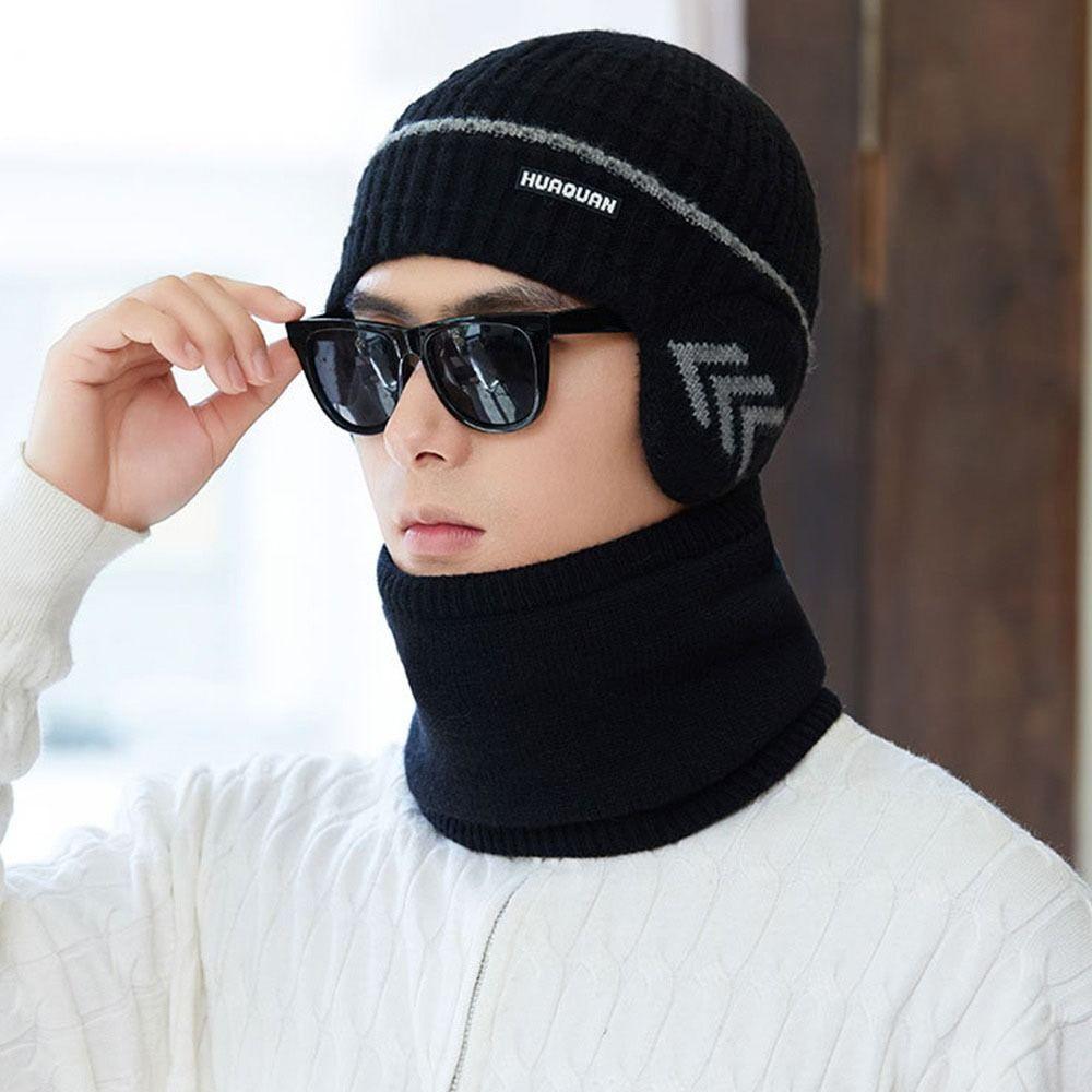 Thickened Velvet Men Beanie Hat Soft Beanies Knitted Hat Outdoor Cap and Scarf Set Boys Girls