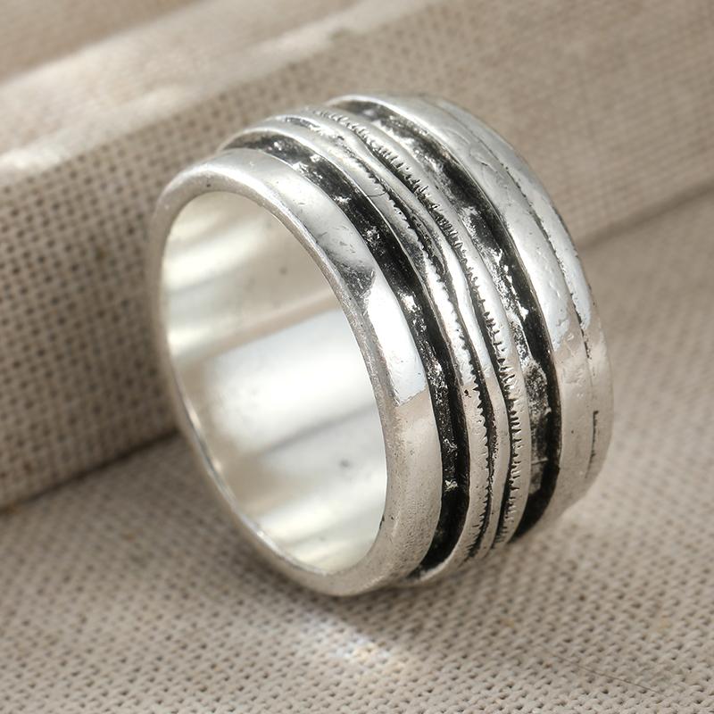 Minimalist Style Punk Design Silvery Plated Wide Ring Women Men's Fashion Vintage Banquet Celebration Jewelry Accessories Crafts