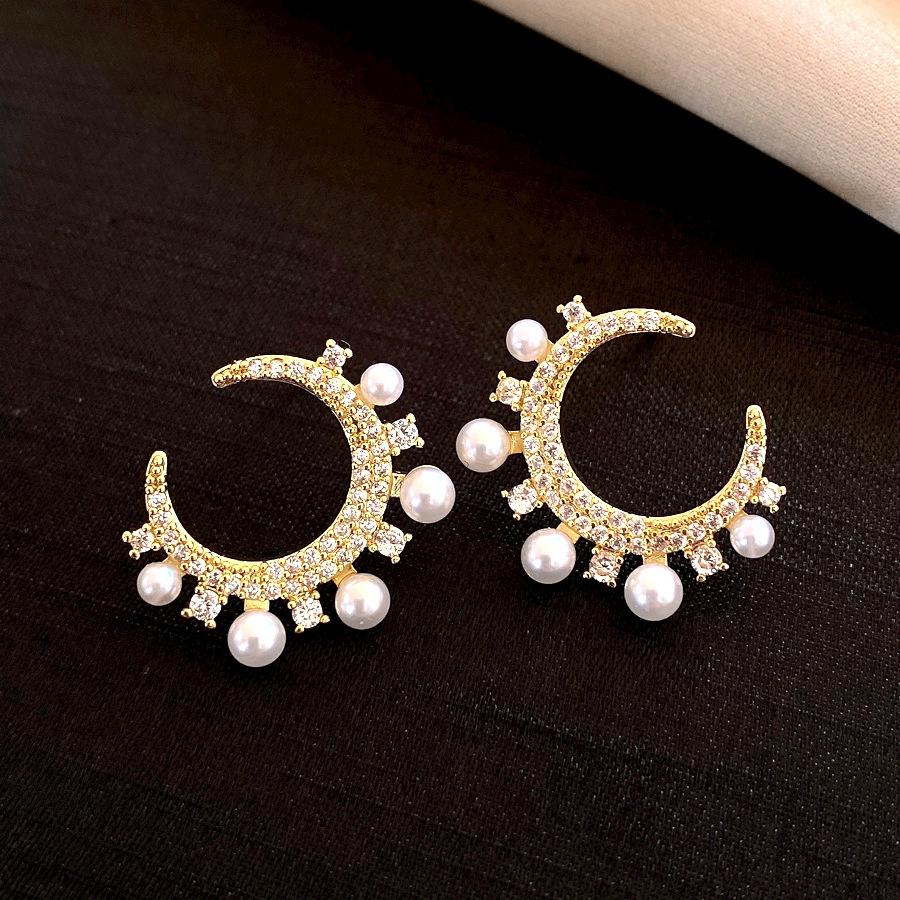 French exquisite zircon C-shaped geometric pearl earrings stud earrings temperament earrings women