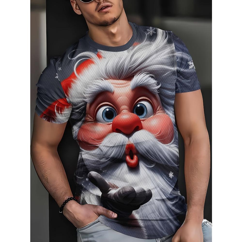 Trendy Christmas-themed Men's Digital-print T-shirt with Eye-catching Fabric for