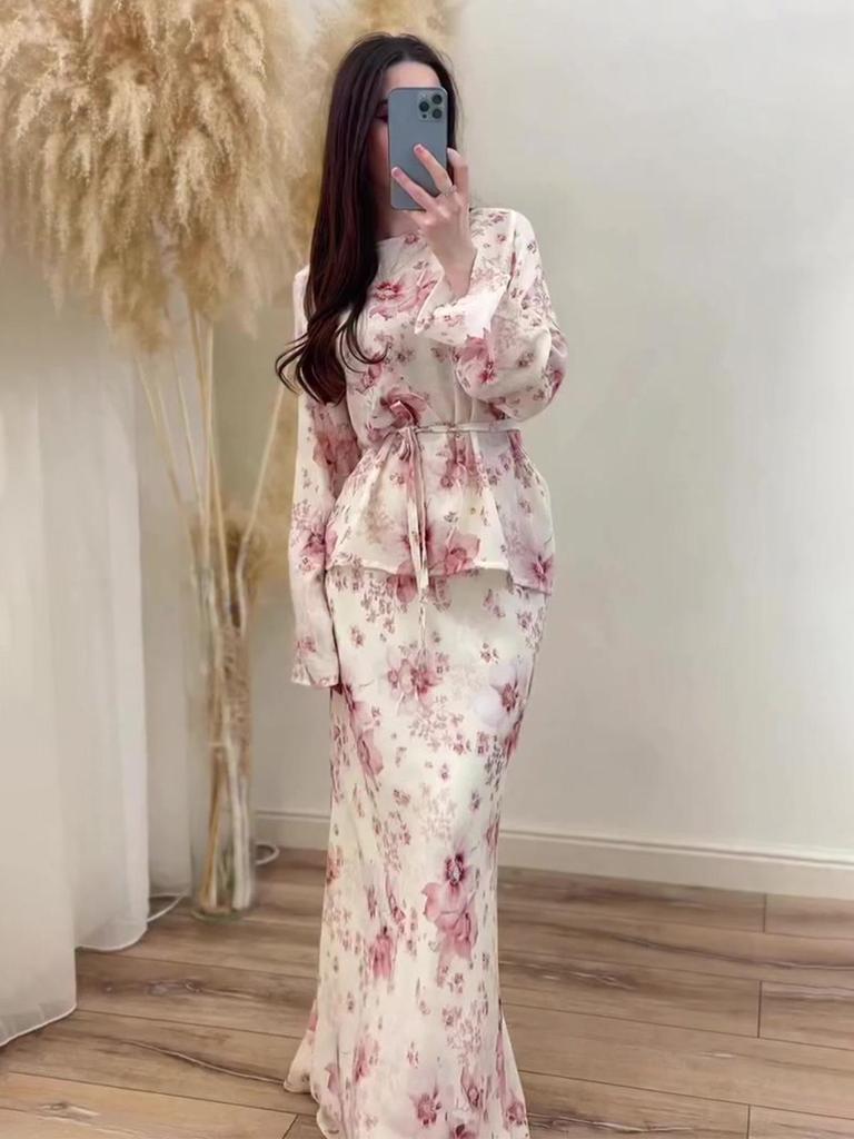 2025 Summer Retro Fresh Long-Sleeved Dress Set for Women