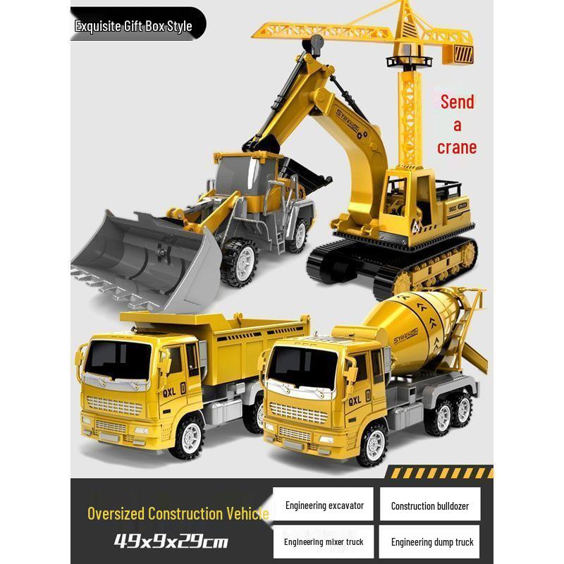 Construction Vehicle Toy Set: Digger, Excavator, Cement Mixer, Crane