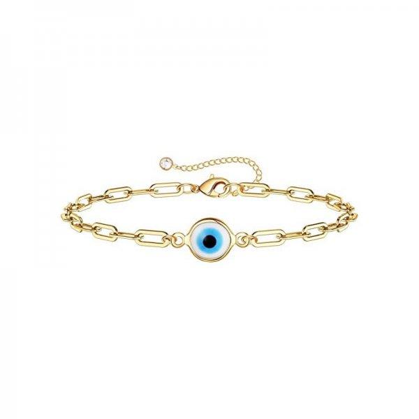 Simple Design Turkish Evil Eye Charm Bracelet for Women Boho Lucky Gold Color Copper Chain Adjustable Bracelet Summer Jewelry