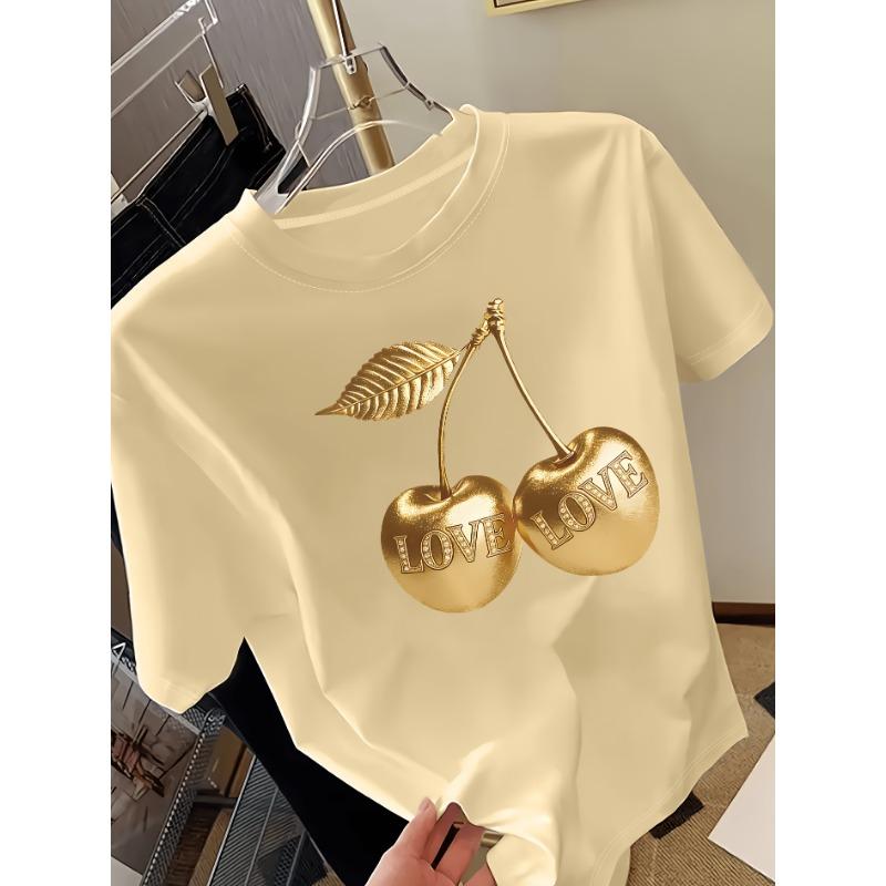 Cherry Graphic Print Women's Short Sleeve T-Shirt