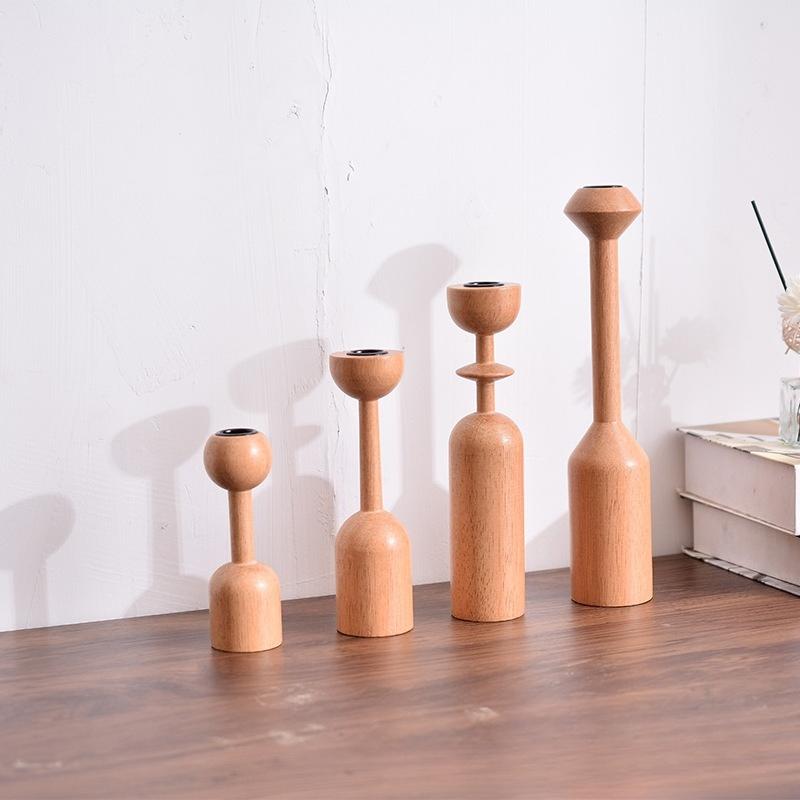 Solid wood candelabra, Roman - style column ornament, artistic dining table atmosphere - decorating candelabra