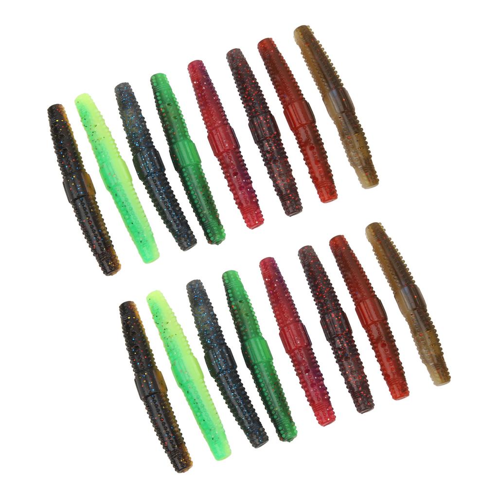 16pcs Soft Lure TPR Bite Resistant Hidden Hook Tip Built In Ringing Bead Soft Stick Baits Worms for