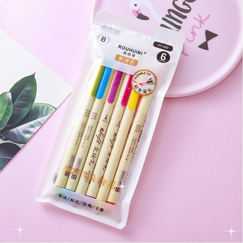2 Sets/12Pcs Art Markers Creative National Color Soft Head Soft Painting Pen Student Calligraphy Art Hook Hand Account Pen