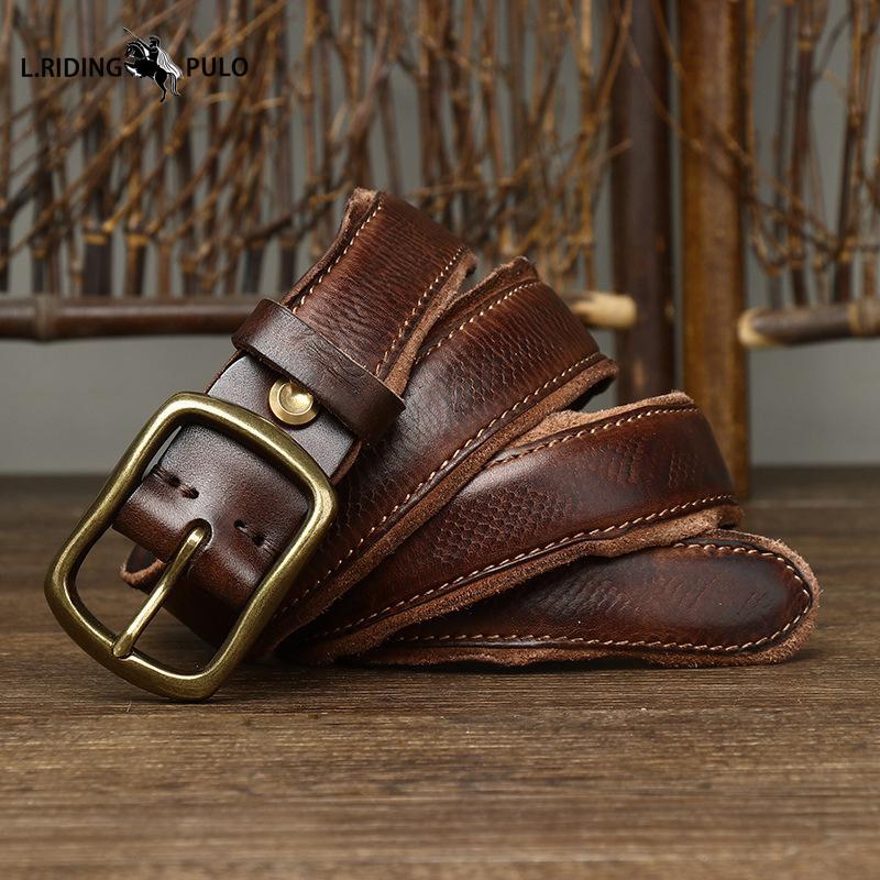 Pasek męski retro modny unikalny wzór węża z piórkową krawędzią ze skóry ze sprzączką z pierwszej warstwy skóry bydlęcej do jeansów