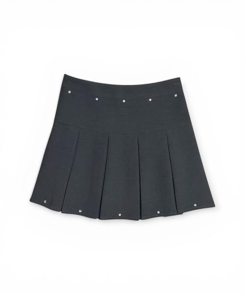 Bonseullipi Crystal Stud Pleated Mini Skirt (Gray)