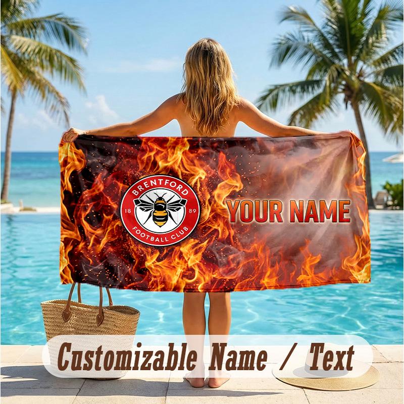 Custom Text Beach Towel, Soft Absorbent Swimming Multi-use TowelBrentford Football
