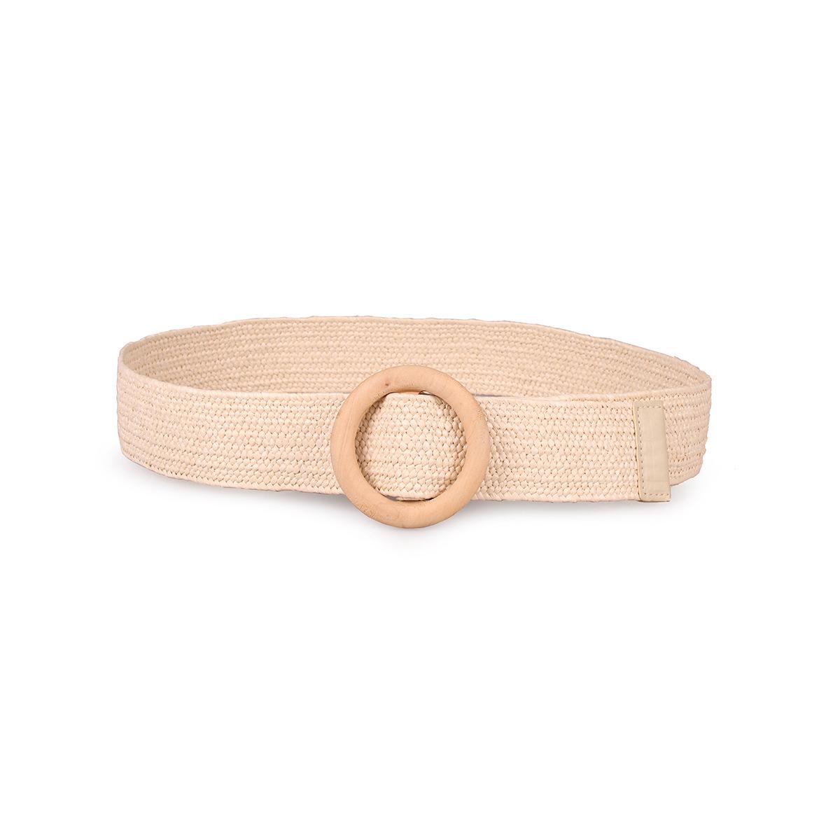 

New European and American Women s Round Wood Buckle PP Lafite Elastic Braided Hemp Rope Ethnic Style Summer Women s Belt 80-100cm