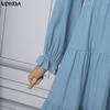 VONDA Women Casual Doll Collar Loose Long Sleeve College Style Dress