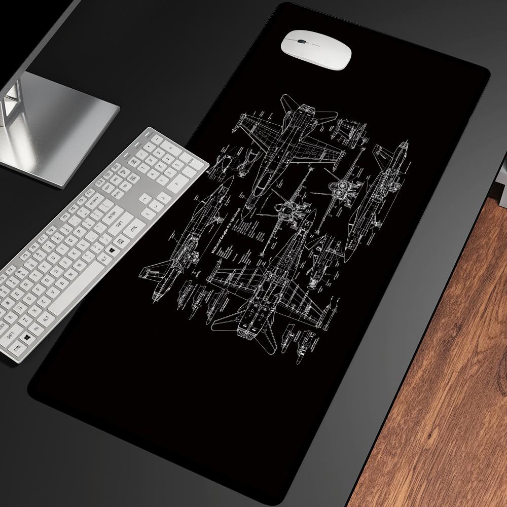 Aircraft Blueprint Mouse Pad XXL Large Desk Mat Non-slip Rubber Lock Edge Gaming Keyboard Mousepad Office Computer Table Mat